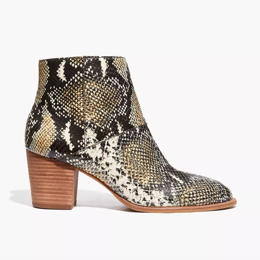 Madewell Rosie Snakeskin Heeled Booties Ankle Boots Neutral Boho Python 7 New - Picture 6 of 8